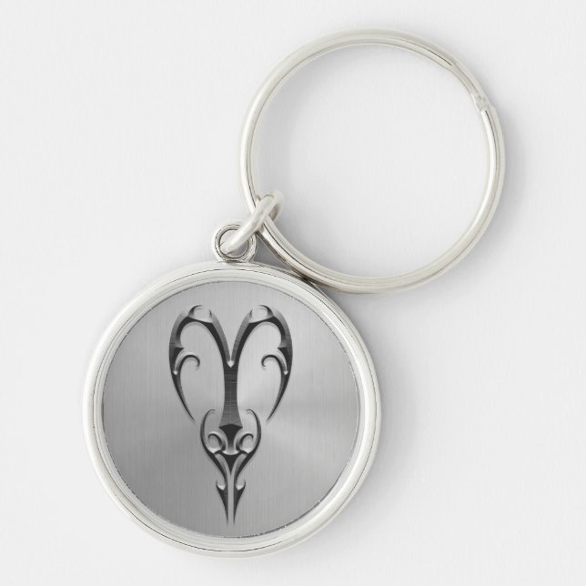 Stainless Steel Aries Symbol Key Ring (Front)