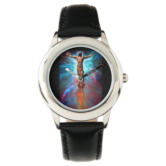 Stainless Steel Black Jesus Giving Thanks Watch (Front)