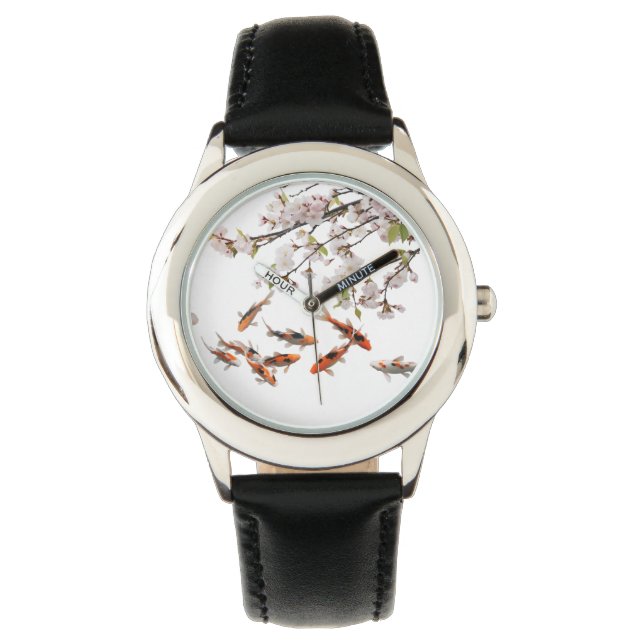 Stainless Steel Black Kids Watch – Cherry Blossom  (Front)