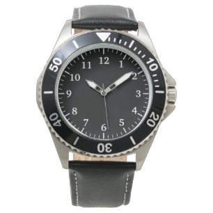 Stainless Steel & Black Leather Watch for Men