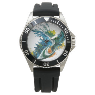 Stainless Steel Black Rubber Watch for Men