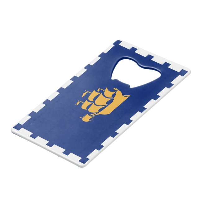 Stainless Steel Bottle Opener flag of Quebec City (Back Angled)