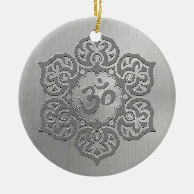 Stainless Steel Effect Floral Aum Graphic Ceramic Tree Decoration (Front)