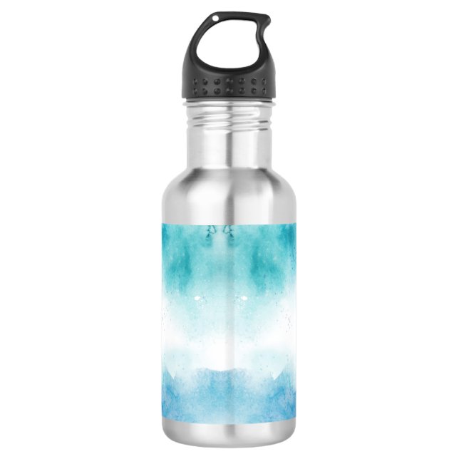 Stainless steel water bottle with a black cap  (Front)