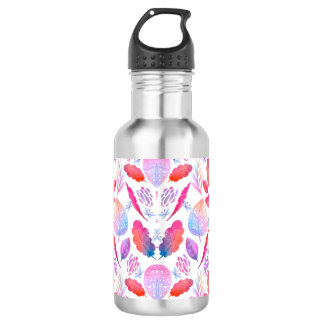 Stainless steel water bottle with a black handle 