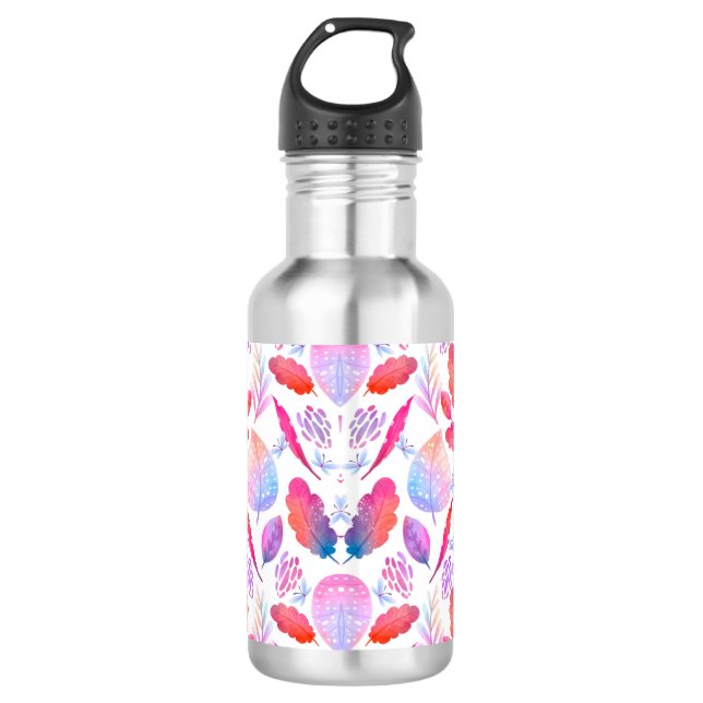 Stainless steel water bottle with a black handle  (Front)