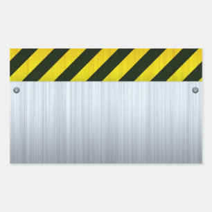 Stainless Steel with Hazard Stripes Rectangular Sticker