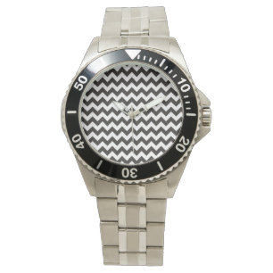 Stainless Steel Wrist-watch: Black, White Chevrons Watch