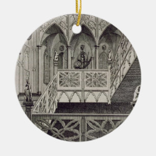 Staircase at Strawberry Hill, engraved by J. Newto Ceramic Tree Decoration