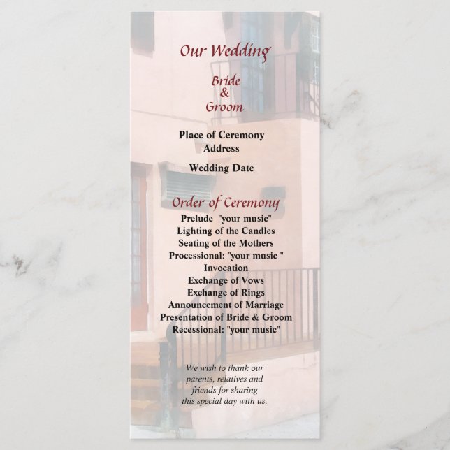 Staircase in Bermuda Wedding Program Programme (Front)