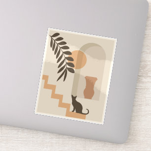 Stairs Leaf Vase Cat, Boho Abstract Geometric Art