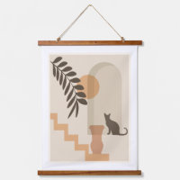 Stairs Leaf Vase Cat, Boho Abstract Geometric Art