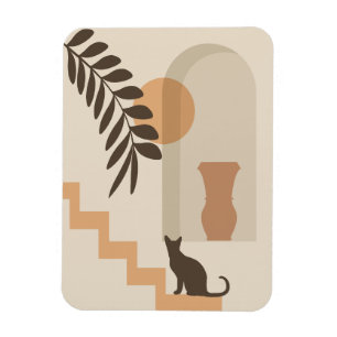 Stairs Leaf Vase Cat, Boho Abstract Geometric Art Magnet