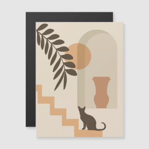 Stairs Leaf Vase Cat, Boho Abstract Geometric Art Magnetic Invitation