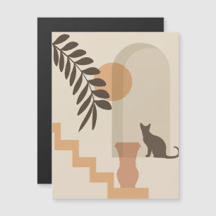 Stairs Leaf Vase Cat, Boho Abstract Geometric Art Magnetic Invitation