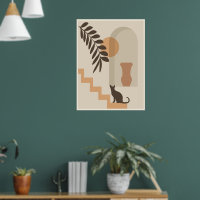 Stairs Leaf Vase Cat, Boho Abstract Geometric Art