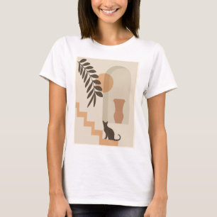 Stairs Leaf Vase Cat, Boho Abstract Geometric Art T-Shirt