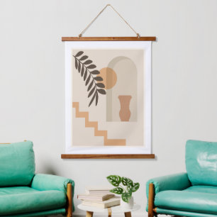 Stairs Leaf Vase Sun, Boho Abstract Geometric Art Hanging Tapestry