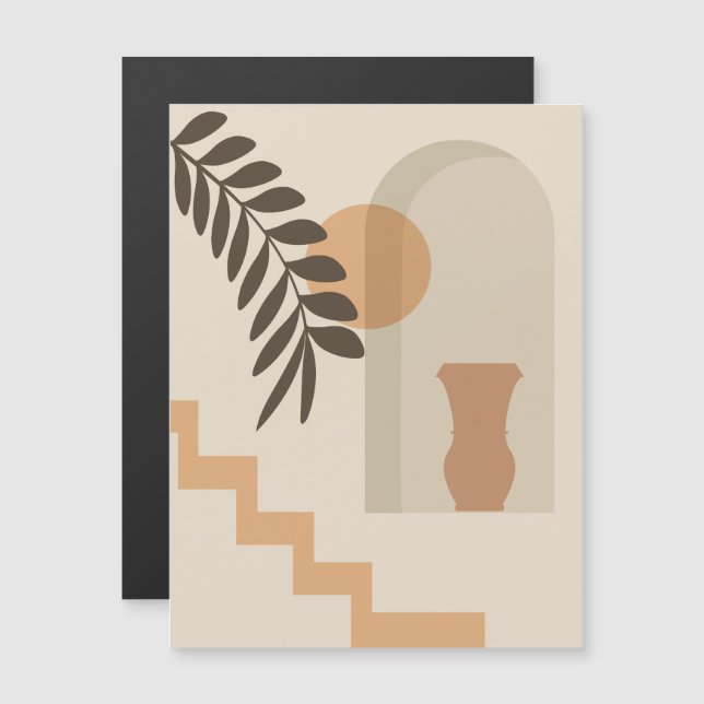 Stairs Leaf Vase Sun, Boho Abstract Geometric Art Magnetic Invitation (Front/Back)