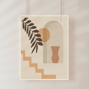 Stairs Leaf Vase Sun, Boho Abstract Geometric Art Photo Print