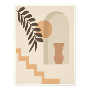 Stairs Leaf Vase Sun, Boho Abstract Geometric Art Photo Print