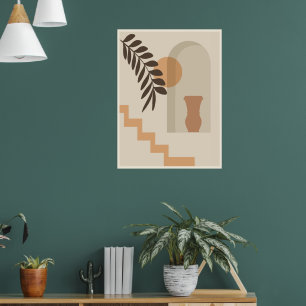 Stairs Leaf Vase Sun, Boho Abstract Geometric Art Poster