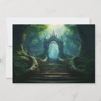 Stairs to Ancient Gate in Enchanted Forest Holiday Card