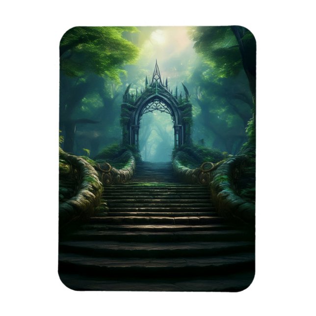 Stairs to Ancient Gate in Enchanted Forest Magnet (Vertical)