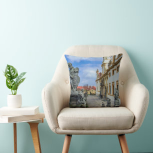 Stairs with stone angels at Loreto Prague church Cushion