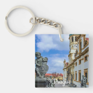 Stairs with stone angels at Loreto Prague church Key Ring
