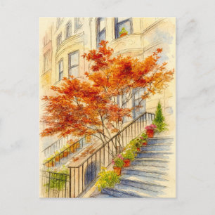 Stairway to Autumn Fall Leaves Postcard