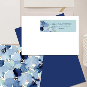 Stale Blue Minimalist Floral Wedding Address