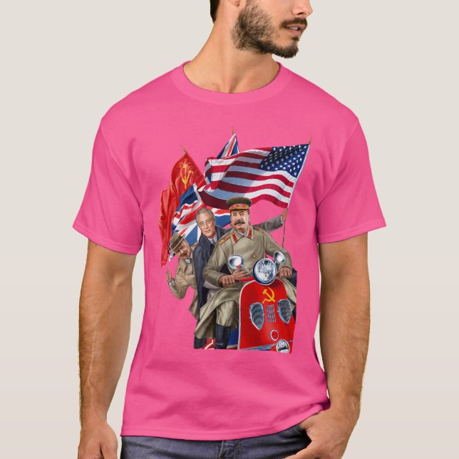 Stalin Roosevelt Churchill On Soviet Union Scooter T-Shirt (Front)
