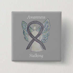 Stalking Awareness Silver Angel Ribbon Art Pins