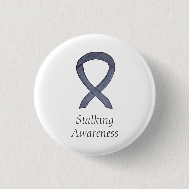 Stalking Awareness Silver Ribbon Art Custom Pins (Front)