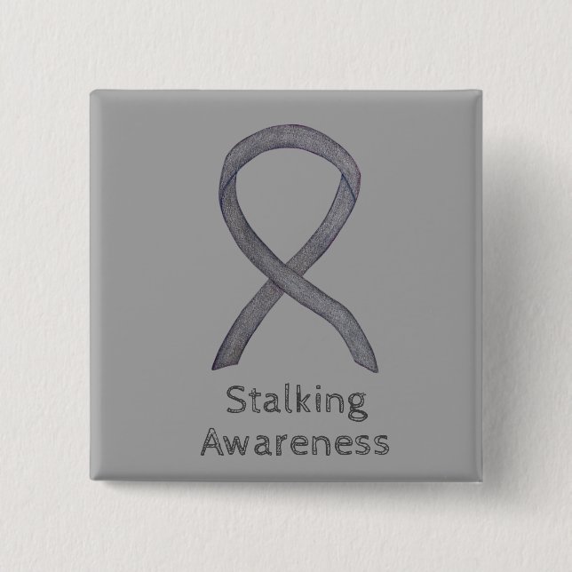 Stalking Awareness Silver Ribbon Art Custom Pins (Front)