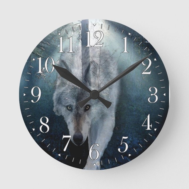 Stalking Grey Wolf Wildlife Art Clock (Front)