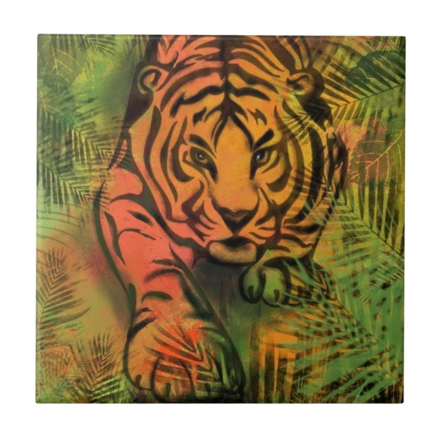 Stalking Tiger Ceramic Tile (Front)