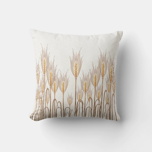 Stalks of Wheat Golden Yellow Mottled White Cushion (Front)