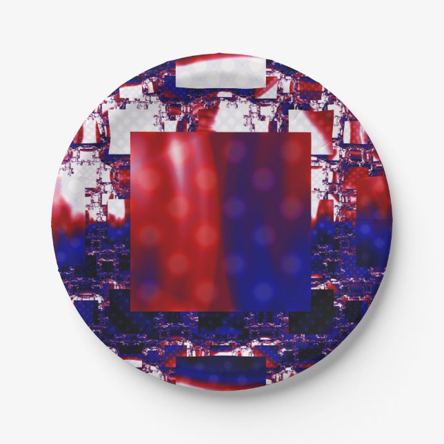Stalling | Red and Blue Fractal Art Paper Plate (Front)