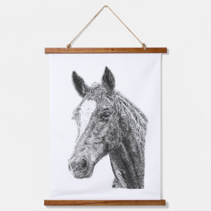 Stallion Horse Head White Flash Equine Art Print Hanging Tapestry