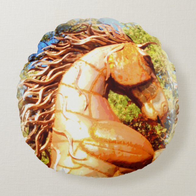 stallion mare and pony round cushion (Front)