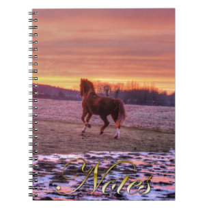 Stallion Running Home at Sunset on Ranch Spiral Notebook