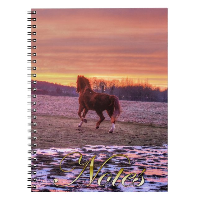 Stallion Running Home at Sunset on Ranch Spiral Notebook (Front)