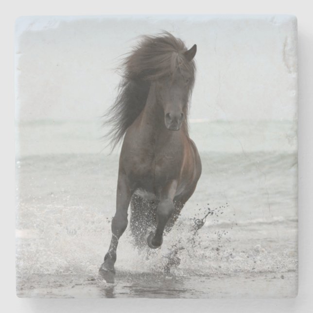 Stallion Running On Beach | North Atlantic Stone Coaster (Front)