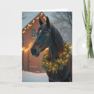 Stallion With Christmas Wreath Holiday Card