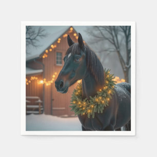 Stallion With Christmas Wreath Napkin