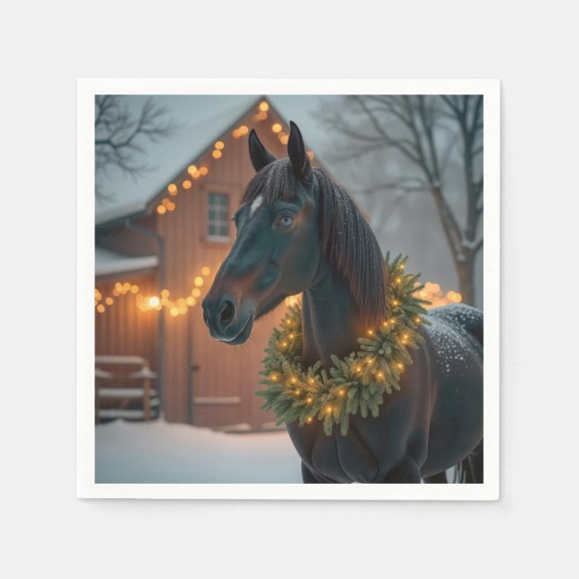 Stallion With Christmas Wreath Napkin (Front)