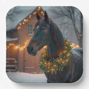 Stallion With Christmas Wreath Paper Plate