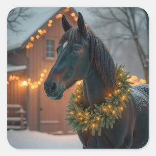 Stallion With Christmas Wreath Square Sticker